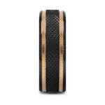 Load image into Gallery viewer, Mens Black Titanium Diamond Pattern Wedding Ring - Brushed Finish - Gold Milgrain Grooves - 8mm Wide - Style name: BAROQUE - Lifetime Warranty