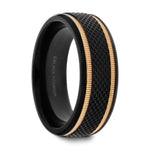 Load image into Gallery viewer, Mens Black Titanium Diamond Pattern Wedding Ring - Brushed Finish - Gold Milgrain Grooves - 8mm Wide - Style name: BAROQUE - Lifetime Warranty