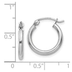 Load image into Gallery viewer, 14K White Gold 2mm Round Hoop Earrings 15mm length