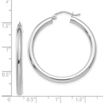 Load image into Gallery viewer, 14K White Gold 3mm Round Hoop Earrings 35mm length