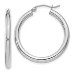 Load image into Gallery viewer, 14K White Gold 3mm Round Hoop Earrings 30mm length