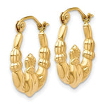 Load image into Gallery viewer, 14K Yellow Gold Polished Claddagh Hoop Earrings 10mm length