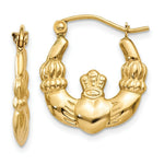 Load image into Gallery viewer, 14K Yellow Gold Polished Claddagh Hoop Earrings 10mm length