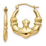 Load image into Gallery viewer, 14K Yellow Gold Polished Claddagh Hoop Earrings 13mm length
