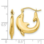 Load image into Gallery viewer, 14K Yellow Gold Polished Dolphin Hoop Earrings 10mm length