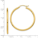 Load image into Gallery viewer, 14K Yellow Gold Polished 2mm Round Hoop Earrings 35mm length