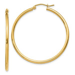 Load image into Gallery viewer, 14K Yellow Gold Polished 2mm Round Hoop Earrings 40mm length