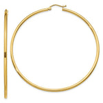 Load image into Gallery viewer, 14K Yellow Gold Polished 2mm Round Hoop Earrings 65mm length