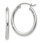 Load image into Gallery viewer, 14K White Gold Polished 2mm Oval Tube Hoop Earrings 14mm length