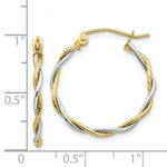 Load image into Gallery viewer, 14K Two-tone Gold Polished 1.8mm Twisted Hoop Earrings 19mm length