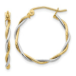 Load image into Gallery viewer, 14K Two-tone Gold Polished 1.8mm Twisted Hoop Earrings 19mm length