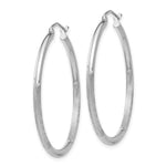 Load image into Gallery viewer, 14K White Gold Satin & Diamond-cut 2mm Round Hoop Earrings 35mm length