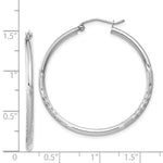 Load image into Gallery viewer, 14K White Gold Satin & Diamond-cut 2mm Round Hoop Earrings 35mm length