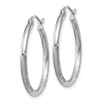 Load image into Gallery viewer, 14K White Gold Satin & Diamond-cut 2mm Round Hoop Earrings 25mm length