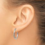 Load image into Gallery viewer, 14K White Gold Satin & Diamond-cut 2mm Round Hoop Earrings 20mm length