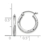 Load image into Gallery viewer, 14K White Gold Satin & Diamond-cut 2mm Round Hoop Earrings 15mm length