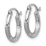 Load image into Gallery viewer, 14K White Gold Satin & Diamond-cut 2mm Round Hoop Earrings 13mm length