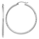 Load image into Gallery viewer, 14K White Gold Satin & Diamond-cut 2mm Round Hoop Earrings 40mm length