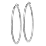 Load image into Gallery viewer, 14K White Gold Satin & Diamond-cut 2mm Round Hoop Earrings 45mm length
