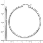Load image into Gallery viewer, 14K White Gold Satin & Diamond-cut 2mm Round Hoop Earrings 45mm length