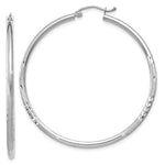 Load image into Gallery viewer, 14K White Gold Satin & Diamond-cut 2mm Round Hoop Earrings 45mm length