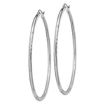 Load image into Gallery viewer, 14K White Gold Satin & Diamond-cut 2mm Round Hoop Earrings 55mm length
