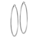 Load image into Gallery viewer, 14K White Gold Satin & Diamond-cut 2mm Round Hoop Earrings 60mm length