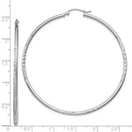 Load image into Gallery viewer, 14K White Gold Satin & Diamond-cut 2mm Round Hoop Earrings 60mm length