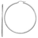 Load image into Gallery viewer, 14K White Gold Satin & Diamond-cut 2mm Round Hoop Earrings 60mm length