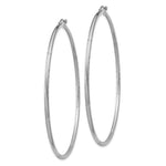 Load image into Gallery viewer, 14K White Gold Satin & Diamond-cut 2mm Round Hoop Earrings 65mm length