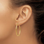 Load image into Gallery viewer, 14K Yellow Gold Satin & Diamond-cut 2mm Round Tube Hoop Earrings 35mm length