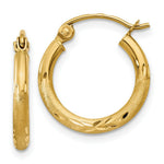 Load image into Gallery viewer, 14K Yellow Gold Satin & Diamond-cut 2mm Round Tube Hoop Earrings 15mm length