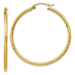 Load image into Gallery viewer, 14K Yellow Gold Satin & Diamond-cut 2mm Round Tube Hoop Earrings 40mm length