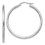 Load image into Gallery viewer, 14K White Gold Diamond-cut 2mm Round Tube Hoop Earrings 35mm length