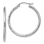 Load image into Gallery viewer, 14K White Gold Diamond-cut 2mm Round Tube Hoop Earrings 30mm length
