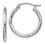 Load image into Gallery viewer, 14K White Gold Diamond-cut 2mm Round Tube Hoop Earrings 20mm length