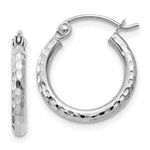Load image into Gallery viewer, 14K White Gold Diamond-cut 2mm Round Tube Hoop Earrings 15mm length