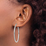 Load image into Gallery viewer, 14K White Gold Diamond-cut 2mm Round Tube Hoop Earrings 40mm length