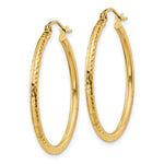 Load image into Gallery viewer, 14K Yellow Gold Diamond-cut 2mm Round Tube Hoop Earrings 30mm length