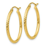Load image into Gallery viewer, 14K Yellow Gold Diamond-cut 2mm Round Tube Hoop Earrings 25mm length