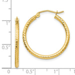 Load image into Gallery viewer, 14K Yellow Gold Diamond-cut 2mm Round Tube Hoop Earrings 25mm length