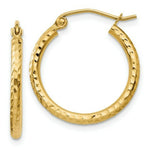 Load image into Gallery viewer, 14K Yellow Gold Diamond-cut 2mm Round Tube Hoop Earrings 20mm length