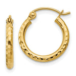 Load image into Gallery viewer, 14K Yellow Gold Diamond-cut 2mm Round Tube Hoop Earrings 15mm length