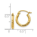 Load image into Gallery viewer, 14K Yellow Gold Diamond-cut 2mm Round Tube Hoop Earrings 13mm length