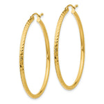 Load image into Gallery viewer, 14K Yellow Gold Diamond-cut 2mm Round Tube Hoop Earrings 40mm length