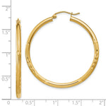 Load image into Gallery viewer, 14K Yellow Gold Satin & Diamond-cut 2.5mm Round Hoop Earrings 35mm length