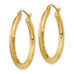 Load image into Gallery viewer, 14K Yellow Gold Satin & Diamond-cut 2.5mm Round Hoop Earrings 20mm length