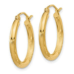 Load image into Gallery viewer, 14K Yellow Gold Satin & Diamond-cut 2.5mm Round Hoop Earrings 16mm length