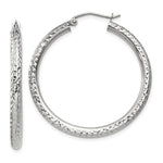 Load image into Gallery viewer, 14K White Gold Diamond-cut 3mm Round Hoop Earrings 35mm length