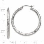 Load image into Gallery viewer, 14K White Gold Diamond-cut 3mm Round Hoop Earrings 35mm length